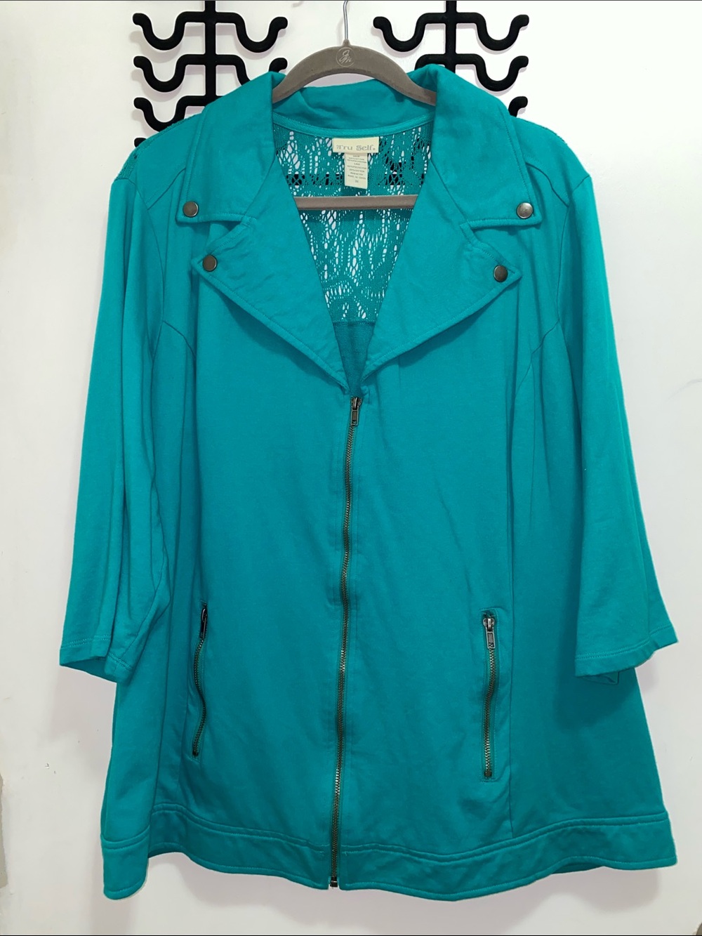Teal Zip-Front Utility Jacket with Snap Lapel